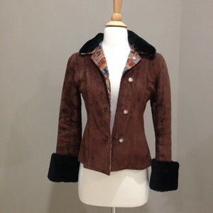 Vintage suede leather jacket with removable faux fur trim